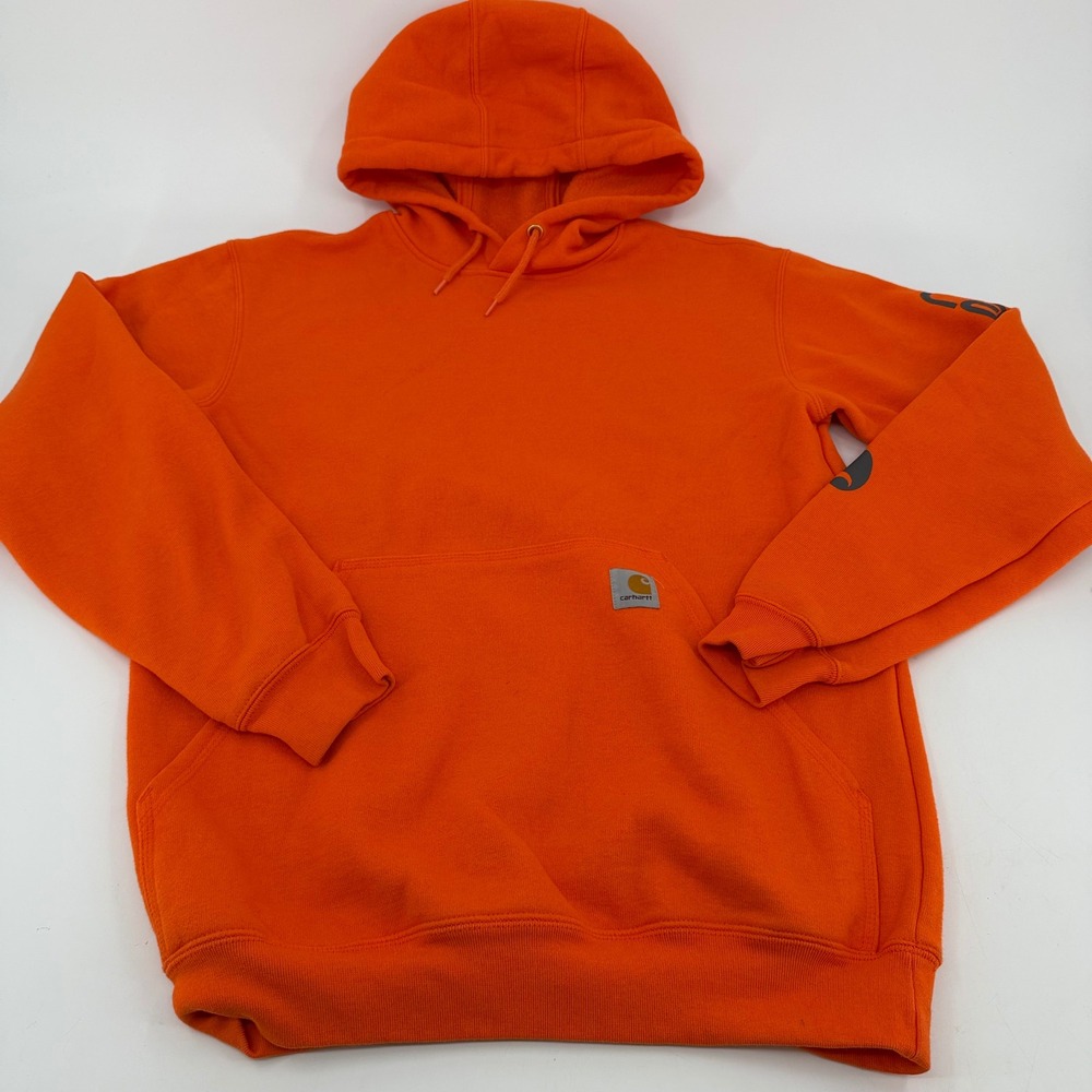 Carhartt Mens K288 ORG Orange Midweight Logo Sleeve Hoodie Sweatshirt Small S